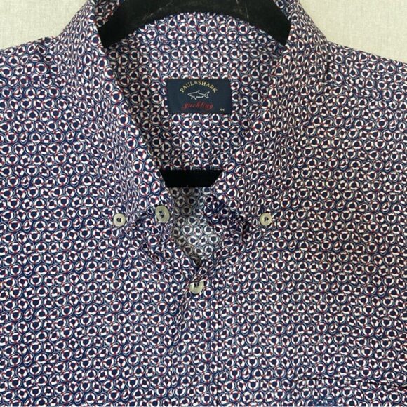 Paul & Shark Yatchting Lifebuoy Pattern Short sleeve button up shirt Sz XL - Picture 7 of 11